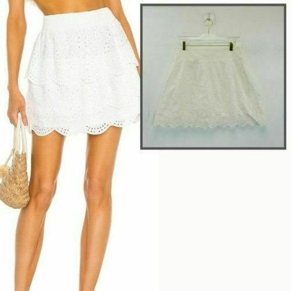 Coquette Eyelet Mini Skirt Womens 2 XS White Scallop Hem Soft Girl MAX STUDIO - Picture 1 of 10